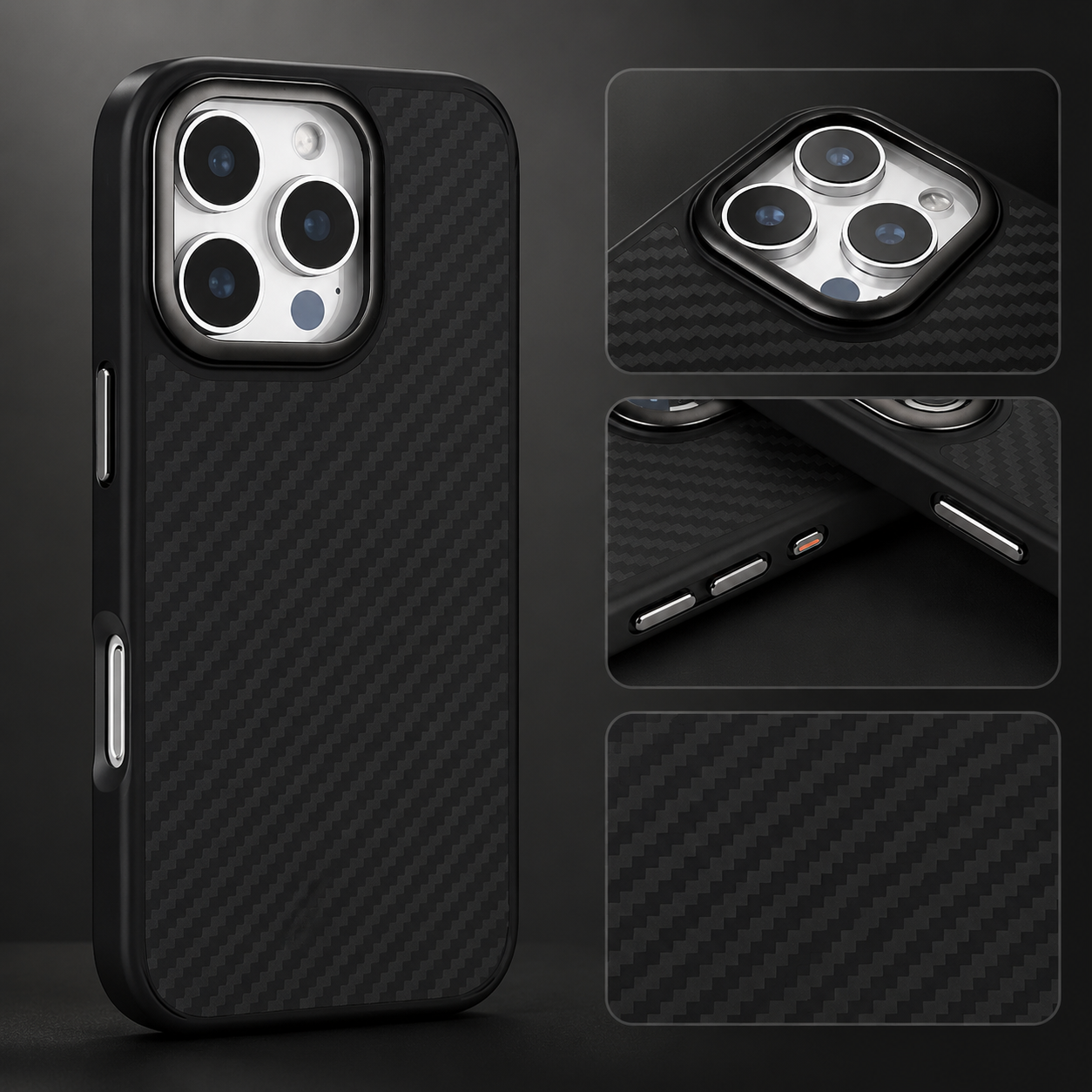 Premium iPhone Case MagSafe Compatible Carbon Fiber Cover Camera Lens Protection Shockproof TPU Shell Ultra Lightweight Protective Design