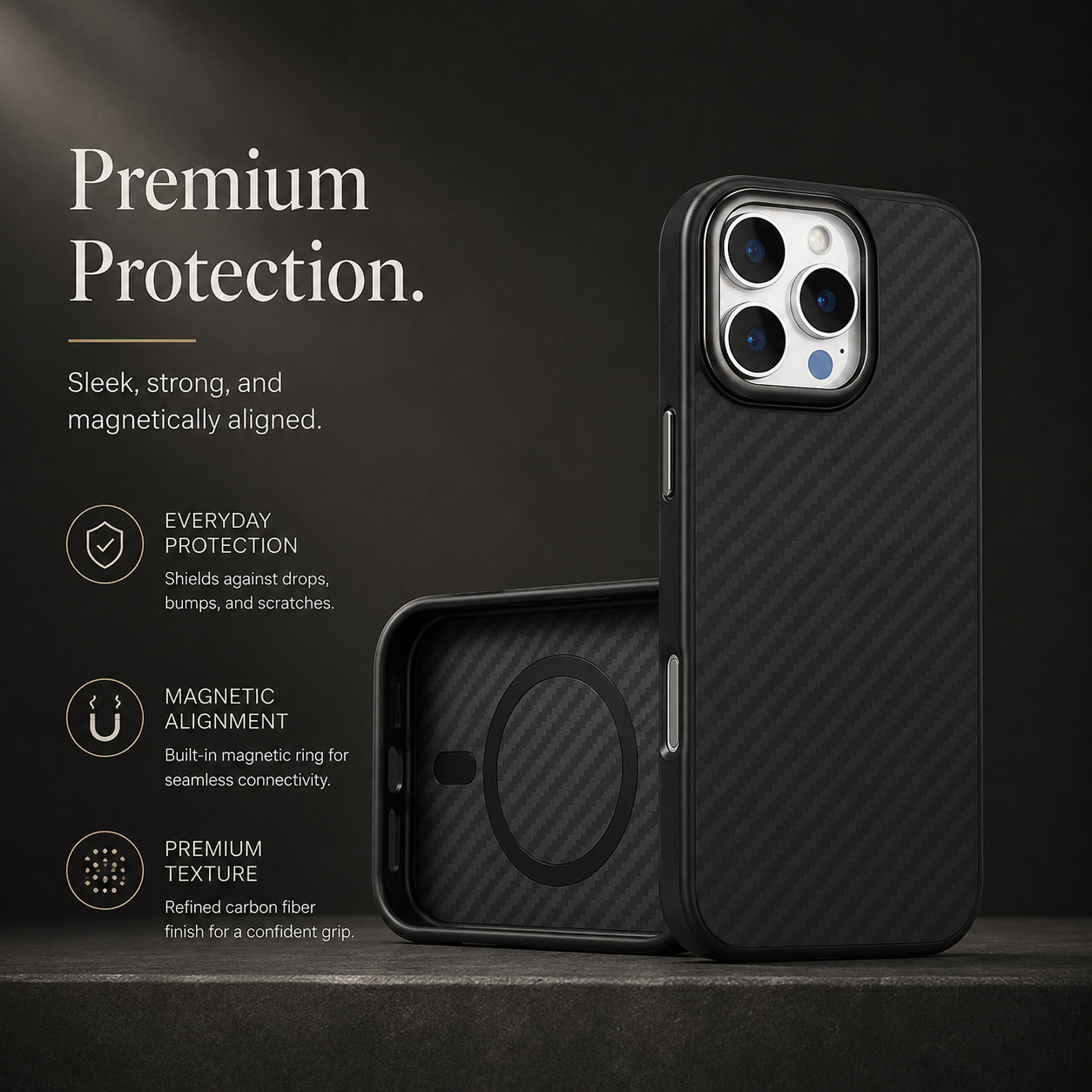 Premium iPhone Case MagSafe Compatible Carbon Fiber Cover Shockproof TPU Protection Camera Lens Protection Ultra Lightweight Secure Grip Anti Scratch Design
