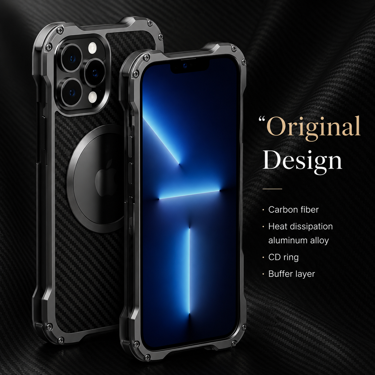Premium iPhone Case MagSafe Compatible Carbon Fiber Cover with Metal Frame, Shockproof Design, Secure Grip, Camera Lens Protection and Scratch Resistant Build