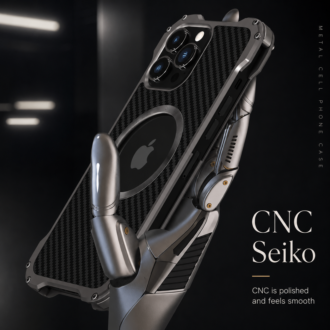 Premium iPhone Case MagSafe Compatible Carbon Fiber Cover with Metal Frame, Shockproof Design, Secure Grip, Camera Lens Protection and Scratch Resistant Build