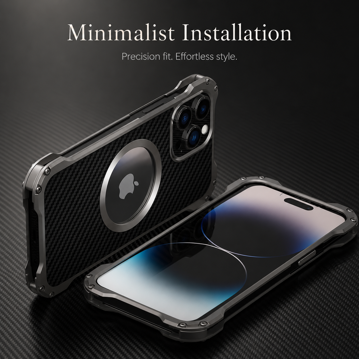 Premium iPhone Case MagSafe Compatible Carbon Fiber Cover with Metal Frame, Shockproof Design, Secure Grip, Camera Lens Protection and Scratch Resistant Build