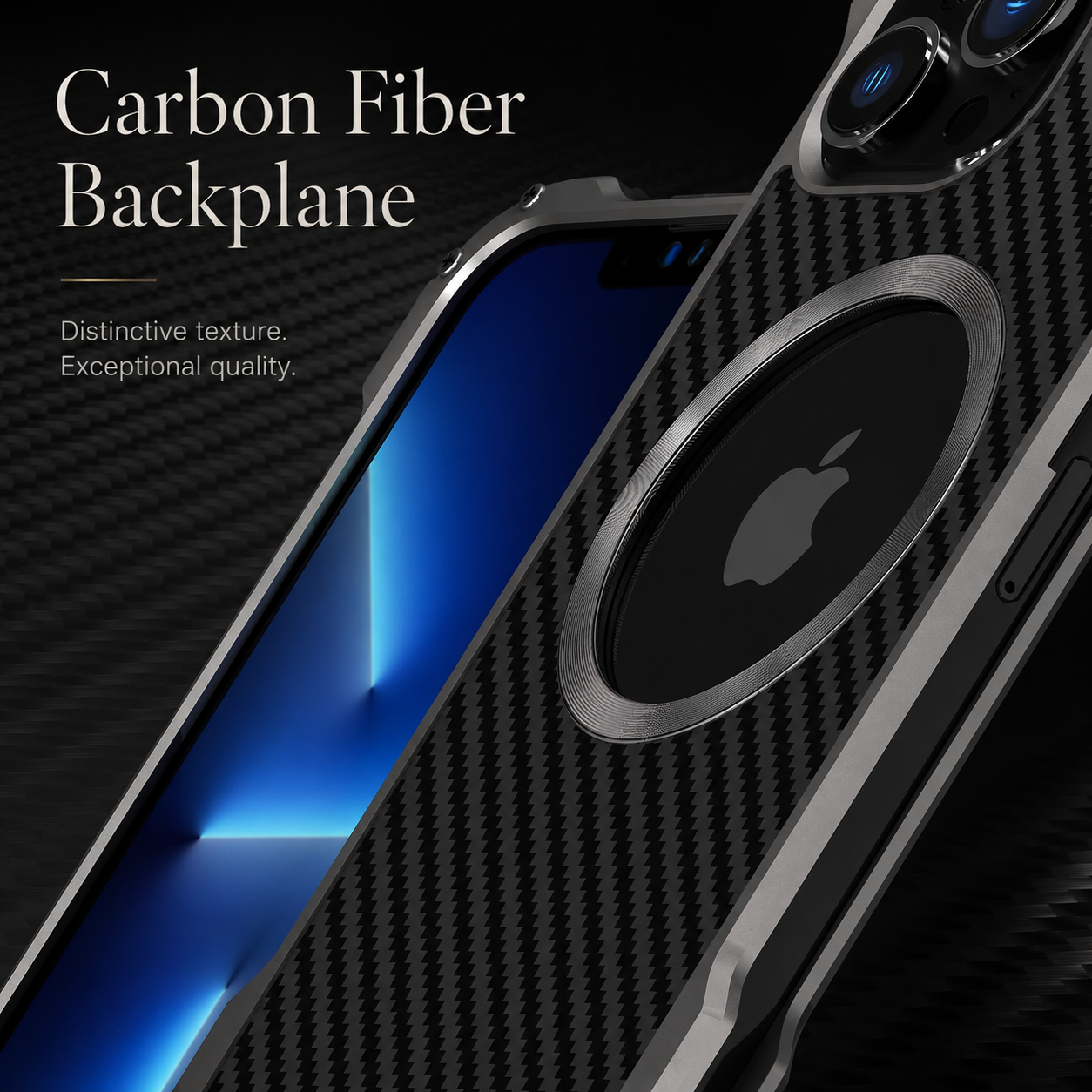 Premium iPhone Case MagSafe Compatible Carbon Fiber Cover with Metal Frame, Shockproof Design, Secure Grip, Camera Lens Protection and Scratch Resistant Build