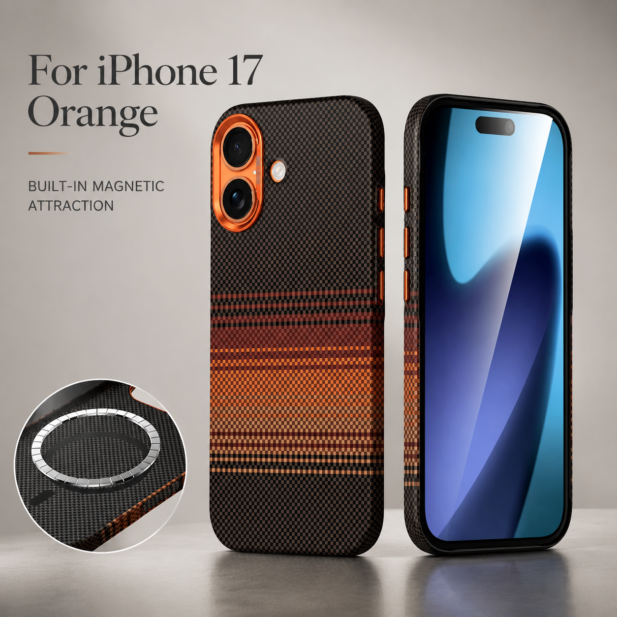 Premium iPhone Case MagSafe Compatible Carbon Fiber Design with Camera Lens Protection, PC Hard Shell Construction, Shockproof Anti Scratch Finish