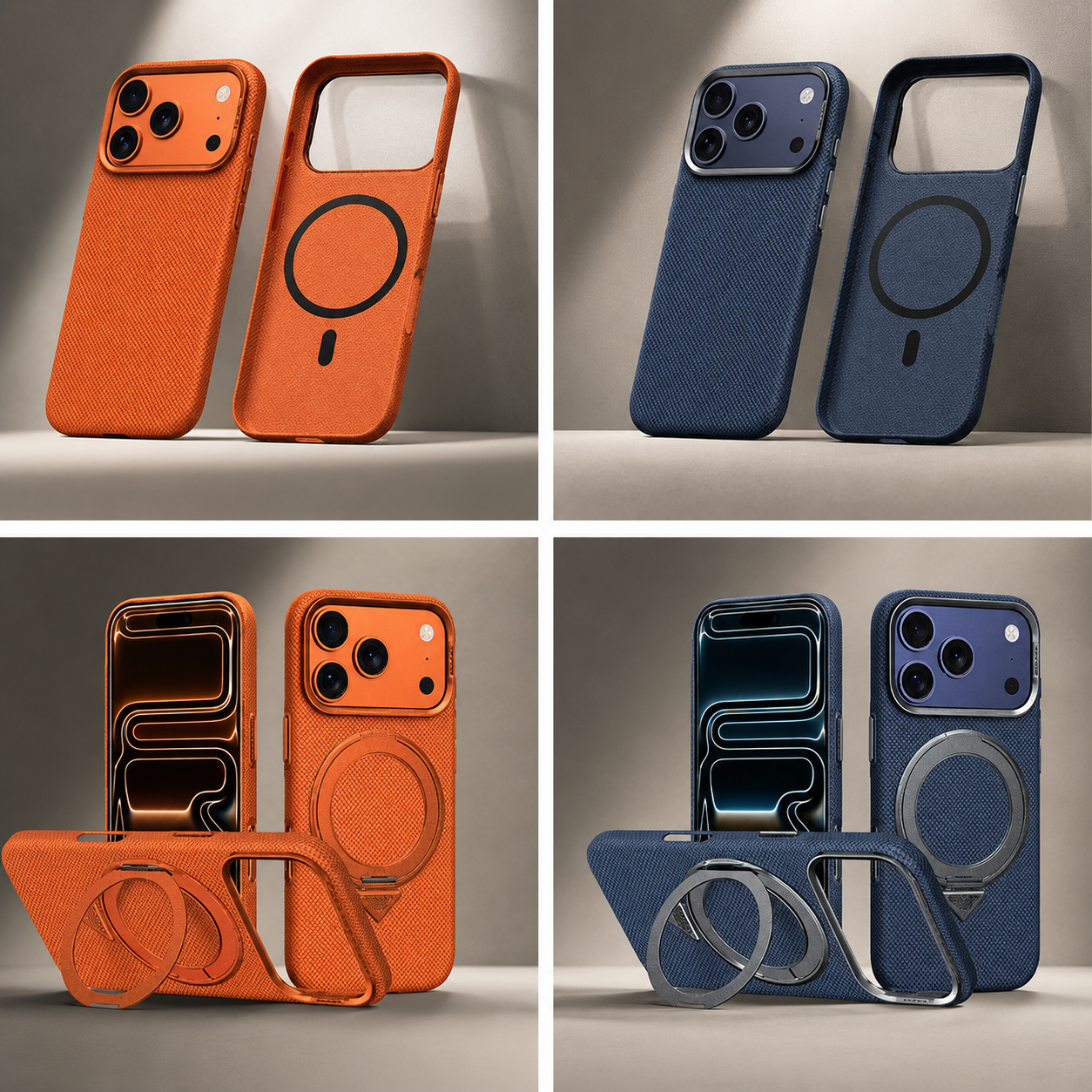 Premium iPhone Case MagSafe Compatible Carbon Fiber Finish, Camera Lens Protection, Integrated Stand Function, Shockproof PC Hard Shell Design