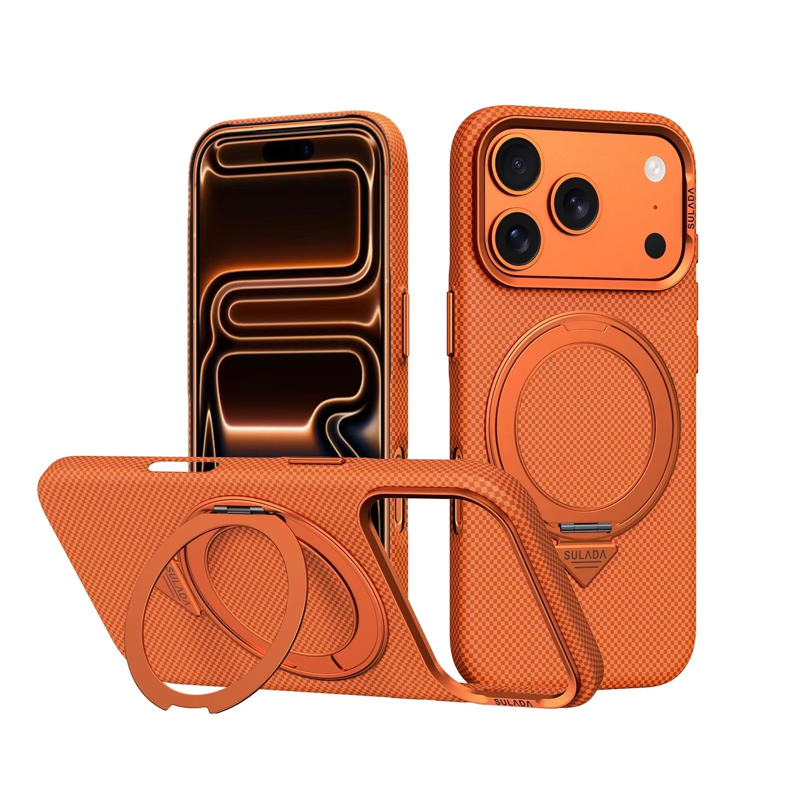 Premium iPhone Case MagSafe Compatible Carbon Fiber Finish, Camera Lens Protection, Integrated Stand Function, Shockproof PC Hard Shell Design