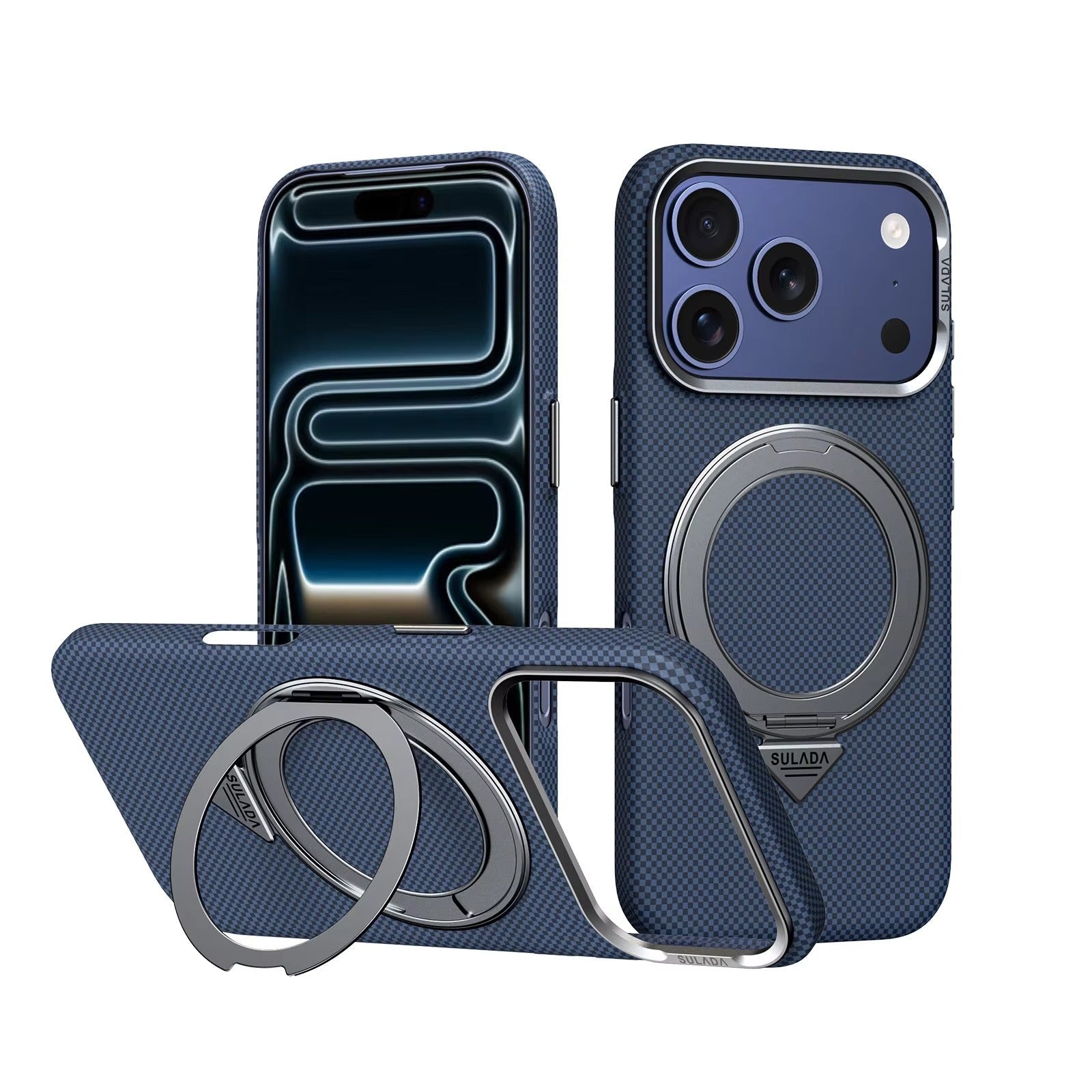 Premium iPhone Case MagSafe Compatible Carbon Fiber Finish, Camera Lens Protection, Integrated Stand Function, Shockproof PC Hard Shell Design