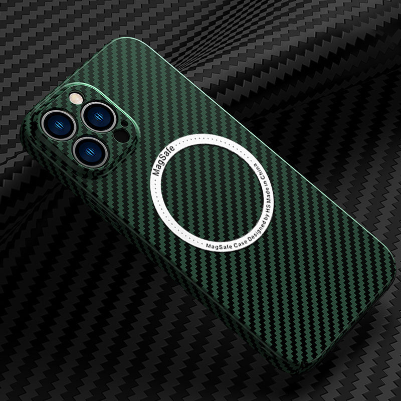 Premium iPhone Case MagSafe Compatible Carbon Fiber Magnetic Protective Cover Camera Lens Protection Shockproof Slim Lightweight Design