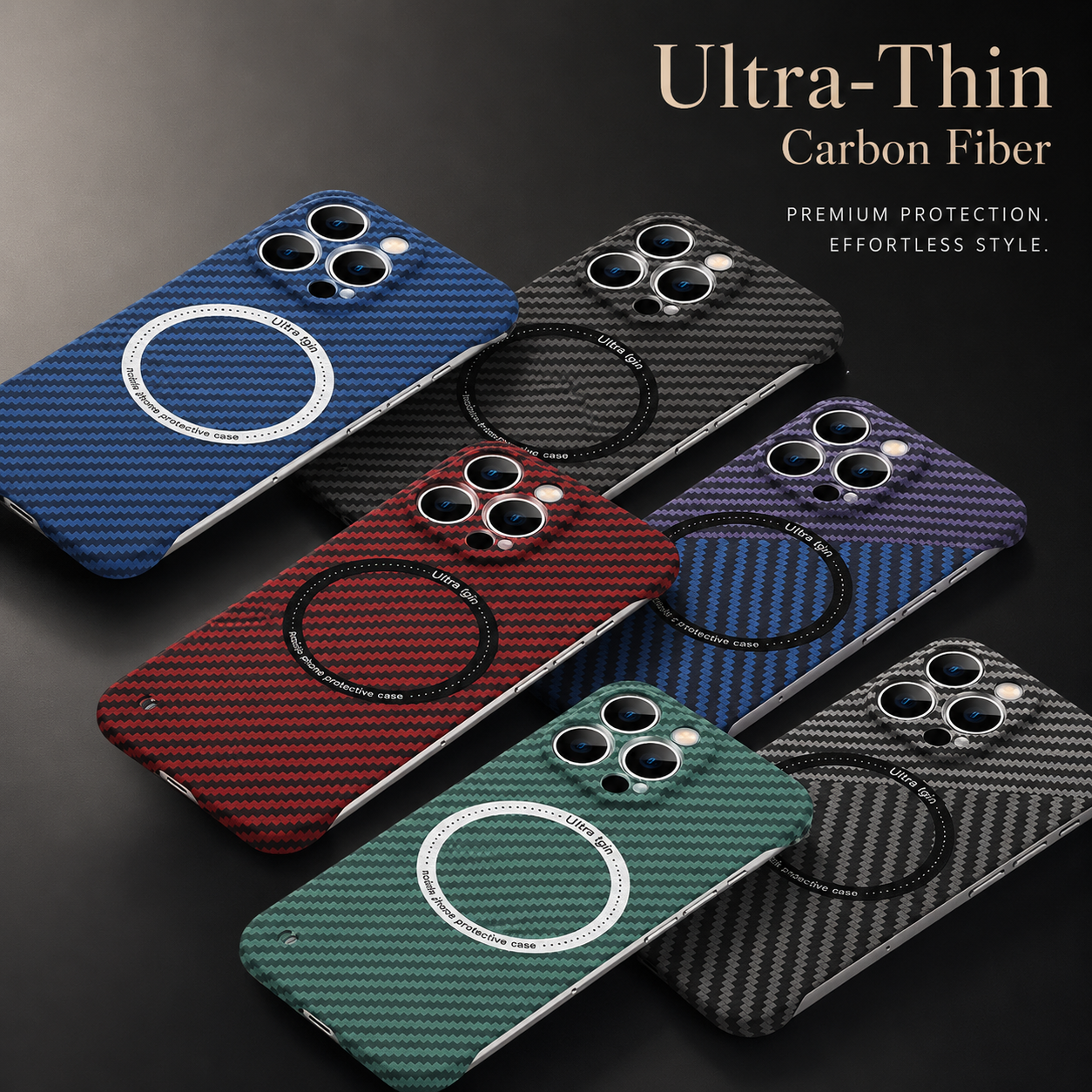 Premium iPhone Case MagSafe Compatible Carbon Fiber Magnetic Protective Cover Camera Lens Protection Shockproof Slim Lightweight Design