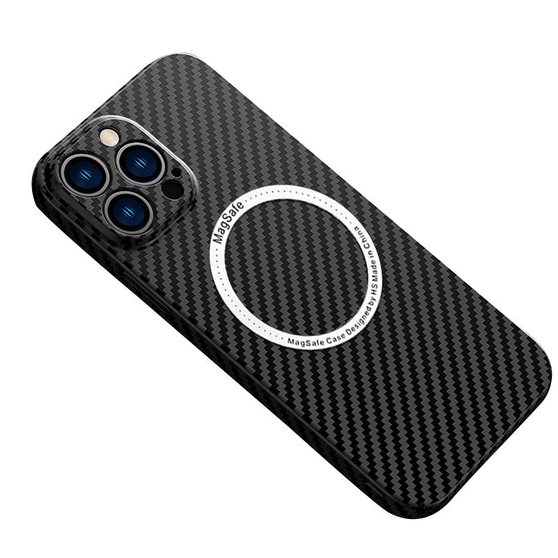 Premium iPhone Case MagSafe Compatible Carbon Fiber Magnetic Protective Cover Camera Lens Protection Shockproof Slim Lightweight Design