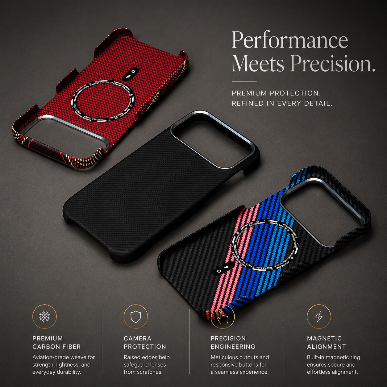 Premium iPhone Case MagSafe Compatible Carbon Fiber Texture Magnetic Cover, Shockproof Protective PC TPU Hybrid Design with Secure Grip Support
