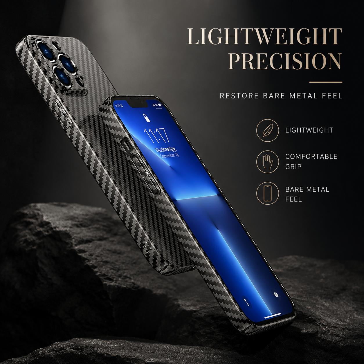Premium iPhone Case MagSafe Compatible Carbon Fiber Texture Protective Cover Camera Lens Protection Shockproof Ultra Thin Slim Lightweight Design