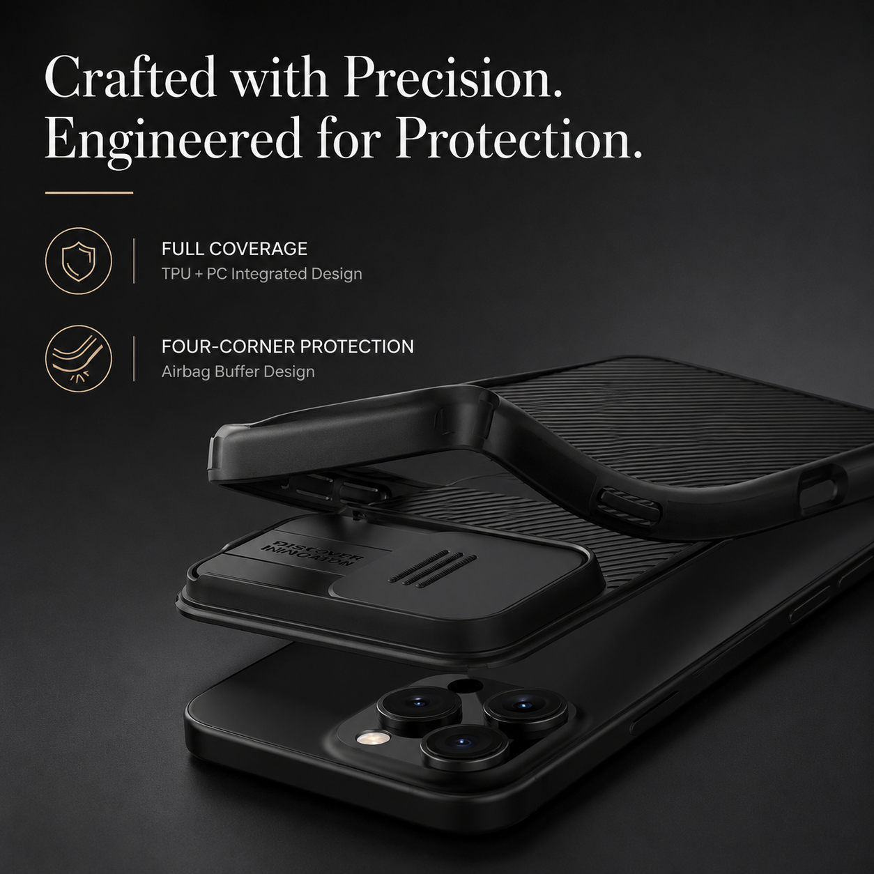 Premium iPhone Case MagSafe Compatible Carbon Fiber Texture Protective Cover Sliding Camera Cover Camera Lens Protection Shockproof Slim Design