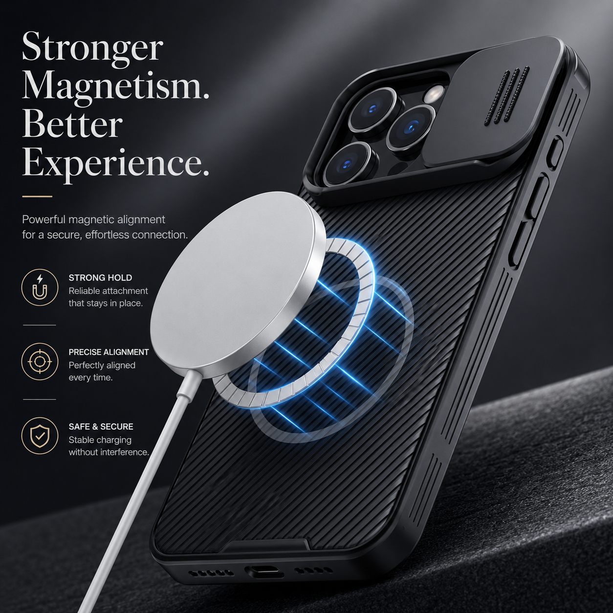 Premium iPhone Case MagSafe Compatible Carbon Fiber Texture Protective Cover Sliding Camera Cover Camera Lens Protection Shockproof Slim Design
