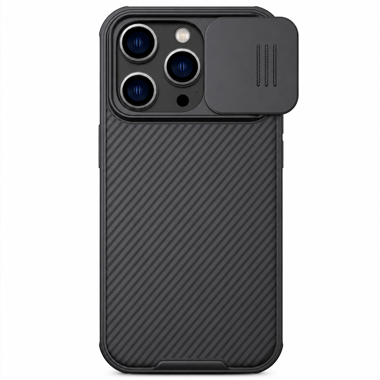 Premium iPhone Case MagSafe Compatible Carbon Fiber Texture Protective Cover Sliding Camera Cover Camera Lens Protection Shockproof Slim Design