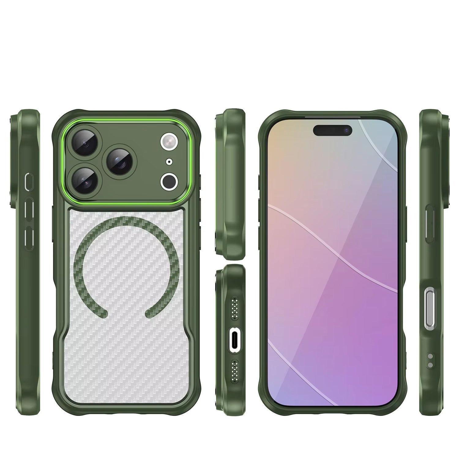Premium iPhone Case MagSafe Compatible Carbon Fiber Textured Bumper with Camera Lens Protection, Shockproof Non Slip Grip, Durable Everyday Design