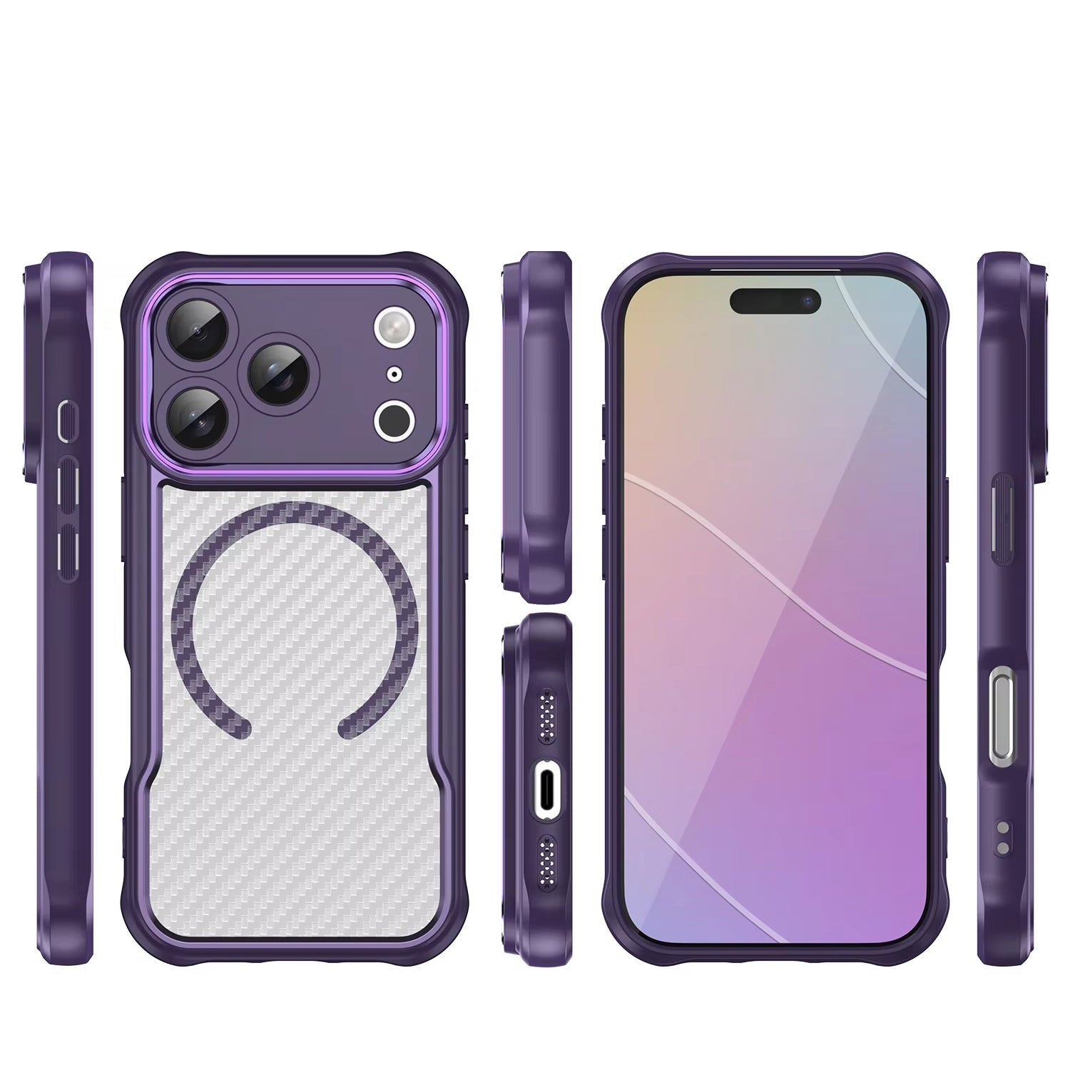 Premium iPhone Case MagSafe Compatible Carbon Fiber Textured Bumper with Camera Lens Protection, Shockproof Non Slip Grip, Durable Everyday Design