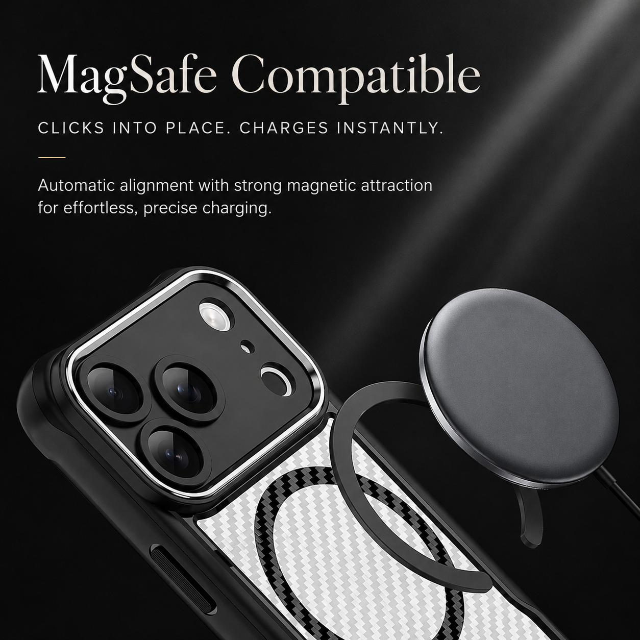Premium iPhone Case MagSafe Compatible Carbon Fiber Textured Bumper with Camera Lens Protection, Shockproof Non Slip Grip, Durable Everyday Design