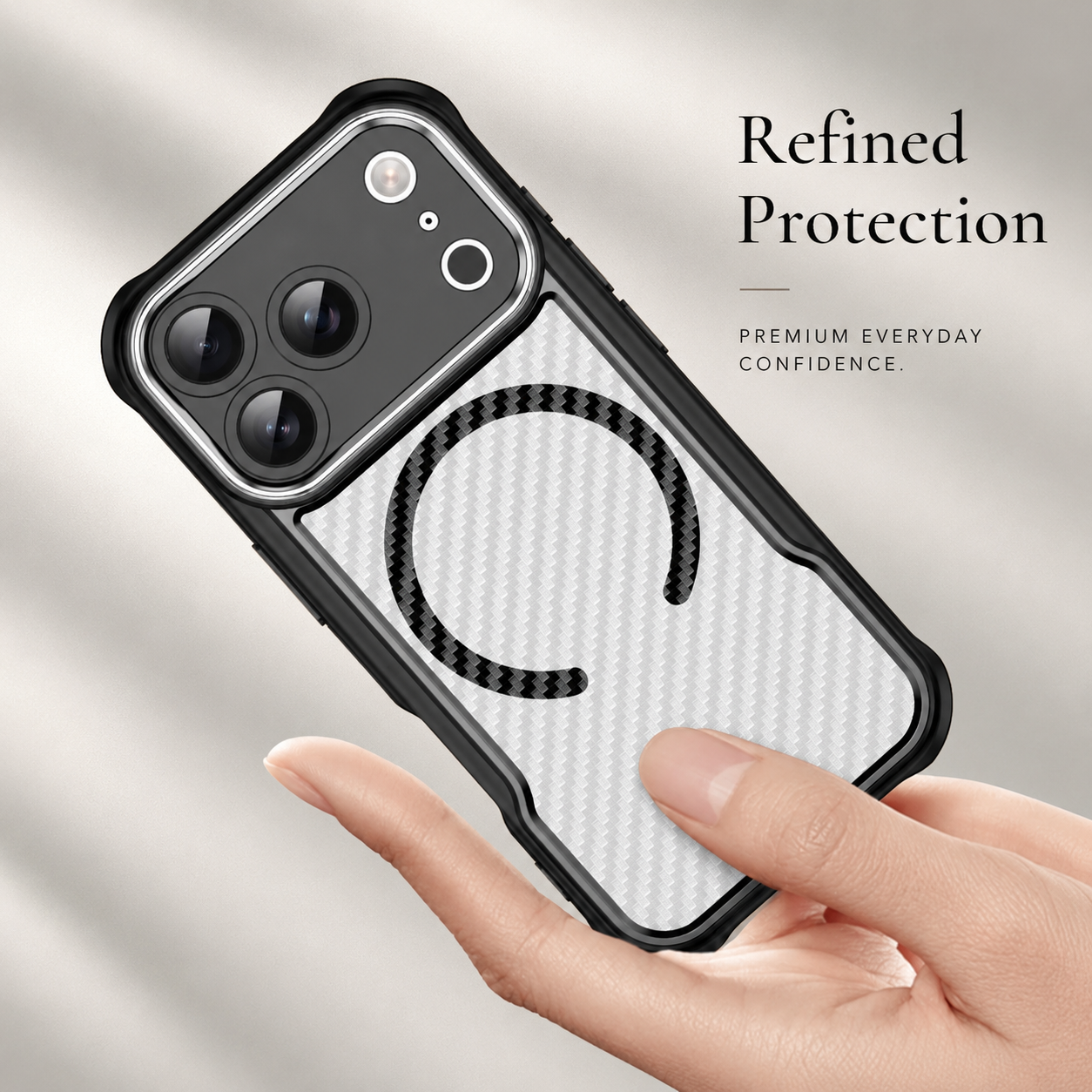 Premium iPhone Case MagSafe Compatible Carbon Fiber Textured Bumper with Camera Lens Protection, Shockproof Non Slip Grip, Durable Everyday Design