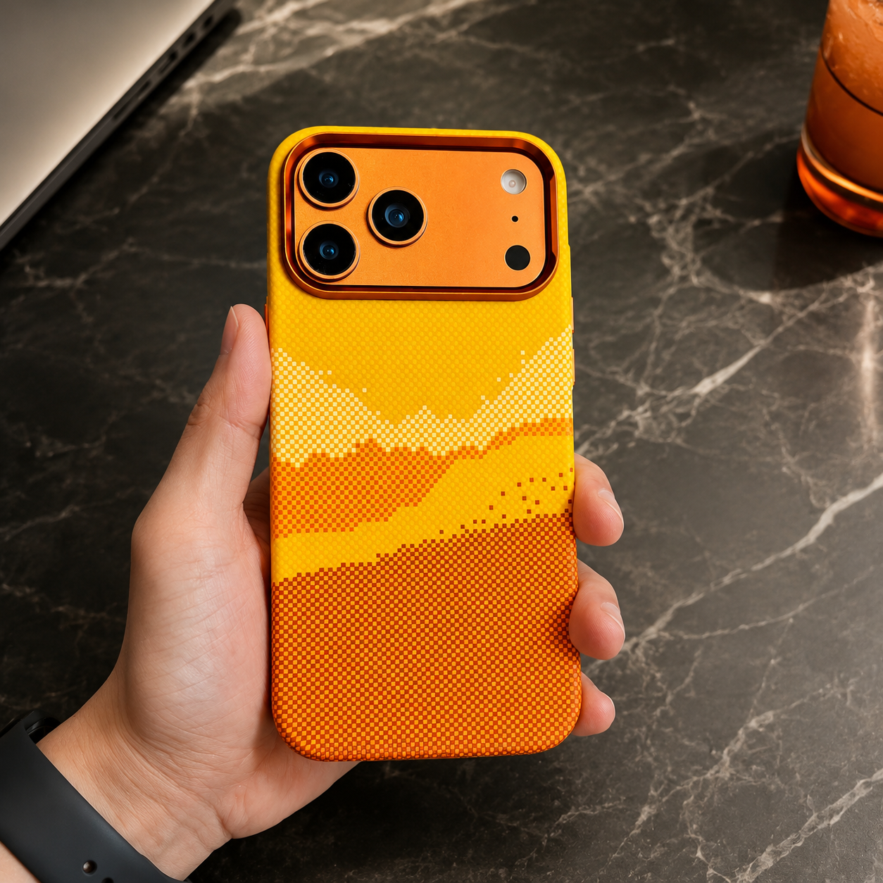Premium iPhone Case MagSafe Compatible Carbon Fiber Textured Design with Camera Lens Protection, Shockproof Anti Scratch Surface, Slim PC Back Construction