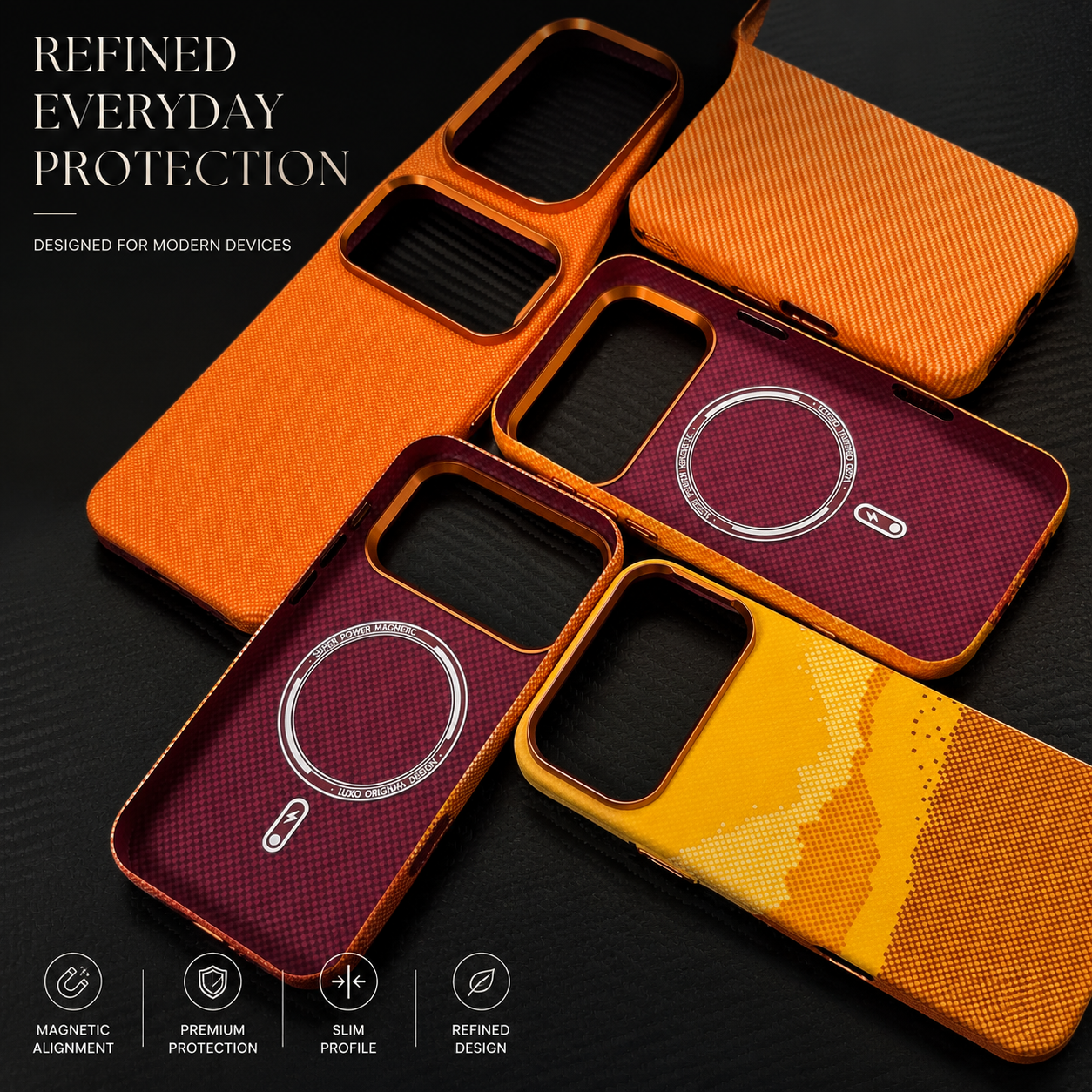 Premium iPhone Case MagSafe Compatible Carbon Fiber Textured Design with Camera Lens Protection, Shockproof Anti Scratch Surface, Slim PC Back Construction