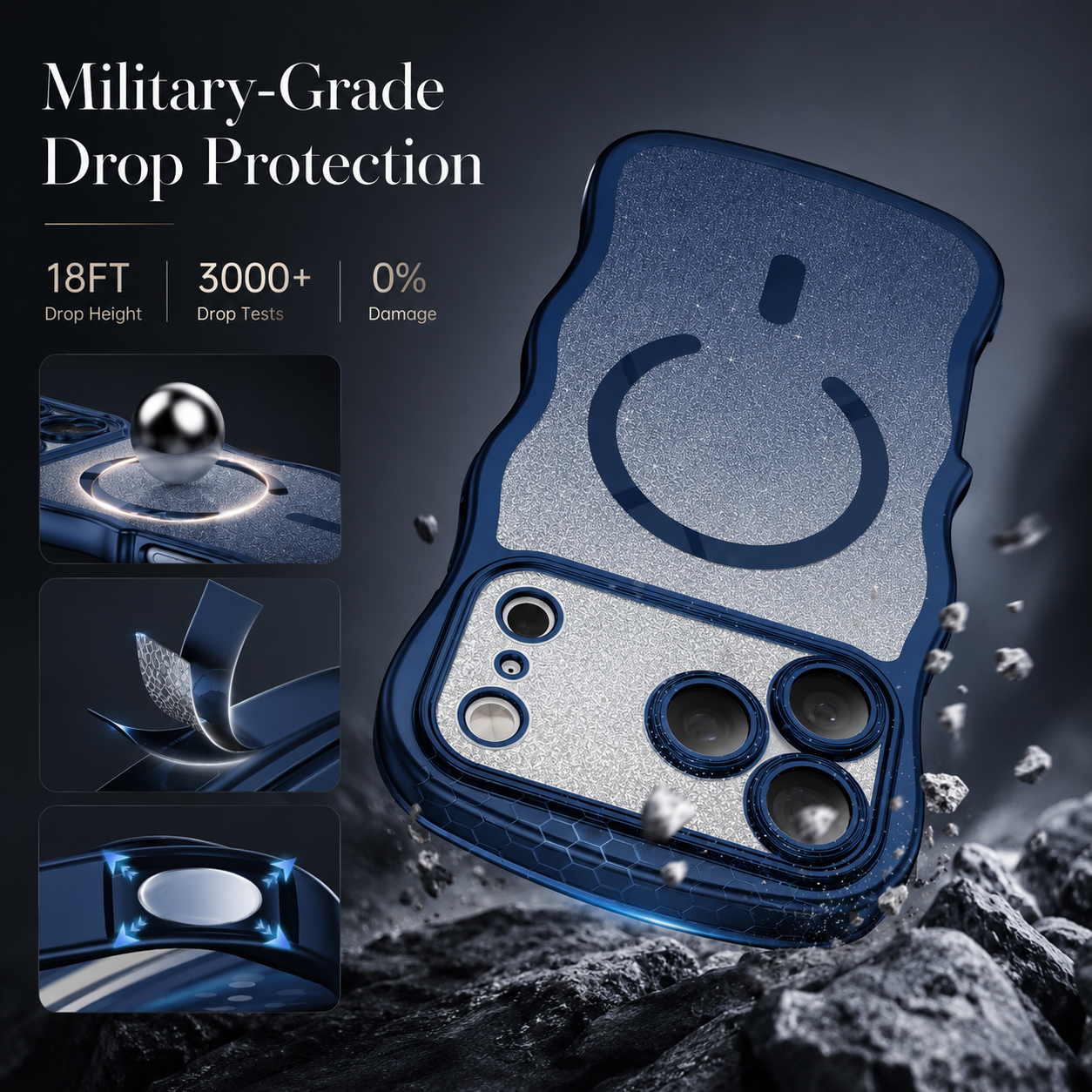 Premium iPhone Case MagSafe Compatible Clear Design with Camera Lens Protection, Cute Wave Frame, Anti Fingerprint Surface, Slim Protective Fit