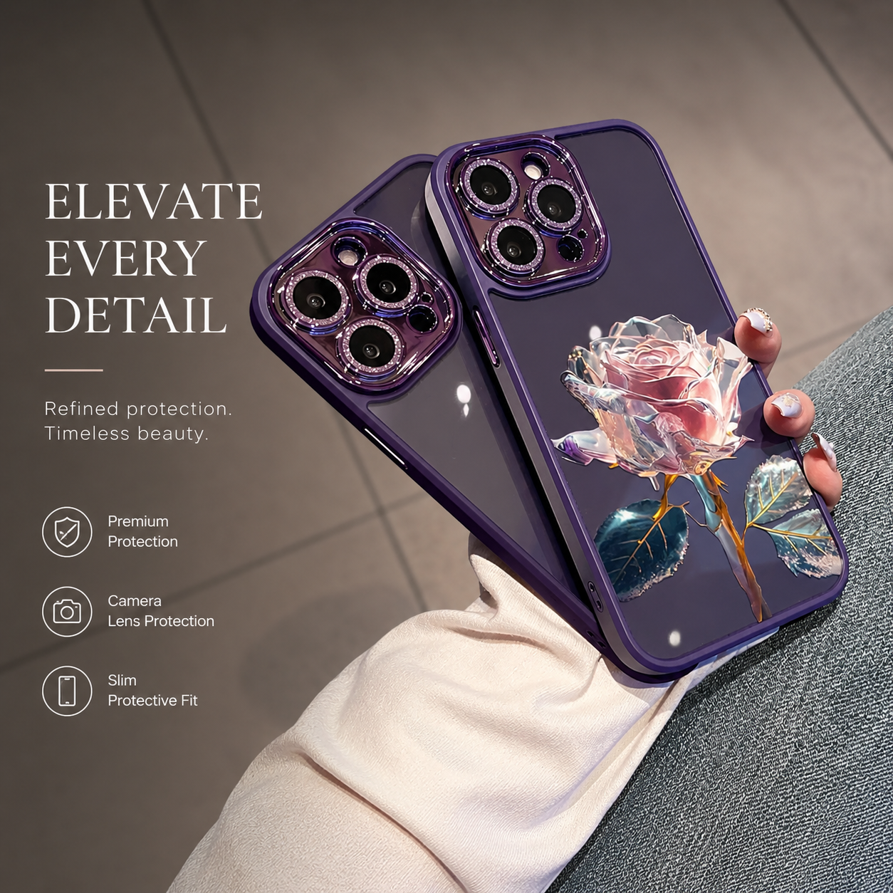 Premium iPhone Case MagSafe Compatible Crystal Rose Diamond Protective Cover Camera Lens Protection Shockproof Glitter Design Slim Profile