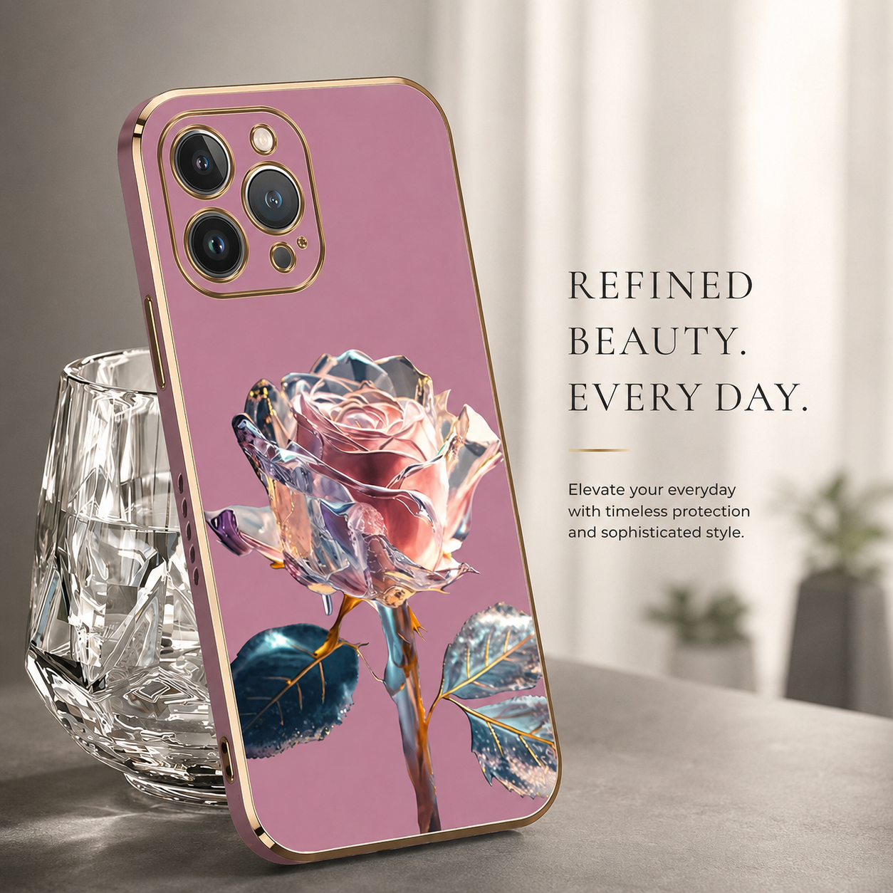 Premium iPhone Case MagSafe Compatible Crystal Rose Diamond Protective Cover Camera Lens Protection Shockproof Glitter Design Slim Profile