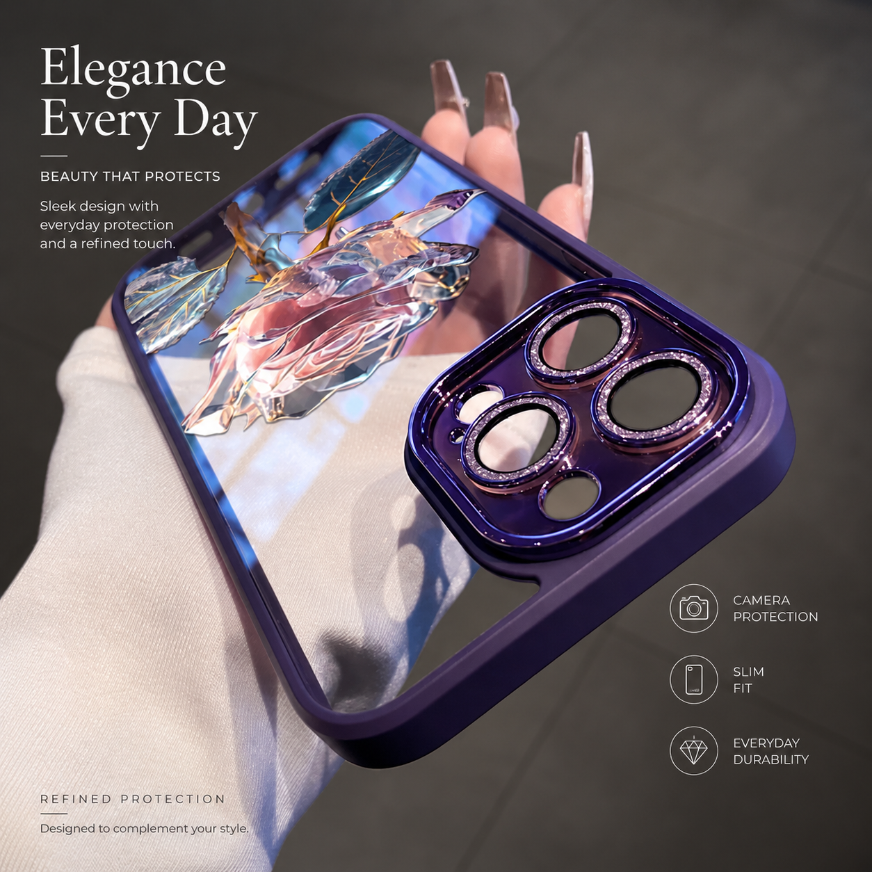 Premium iPhone Case MagSafe Compatible Crystal Rose Diamond Protective Cover Camera Lens Protection Shockproof Glitter Design Slim Profile