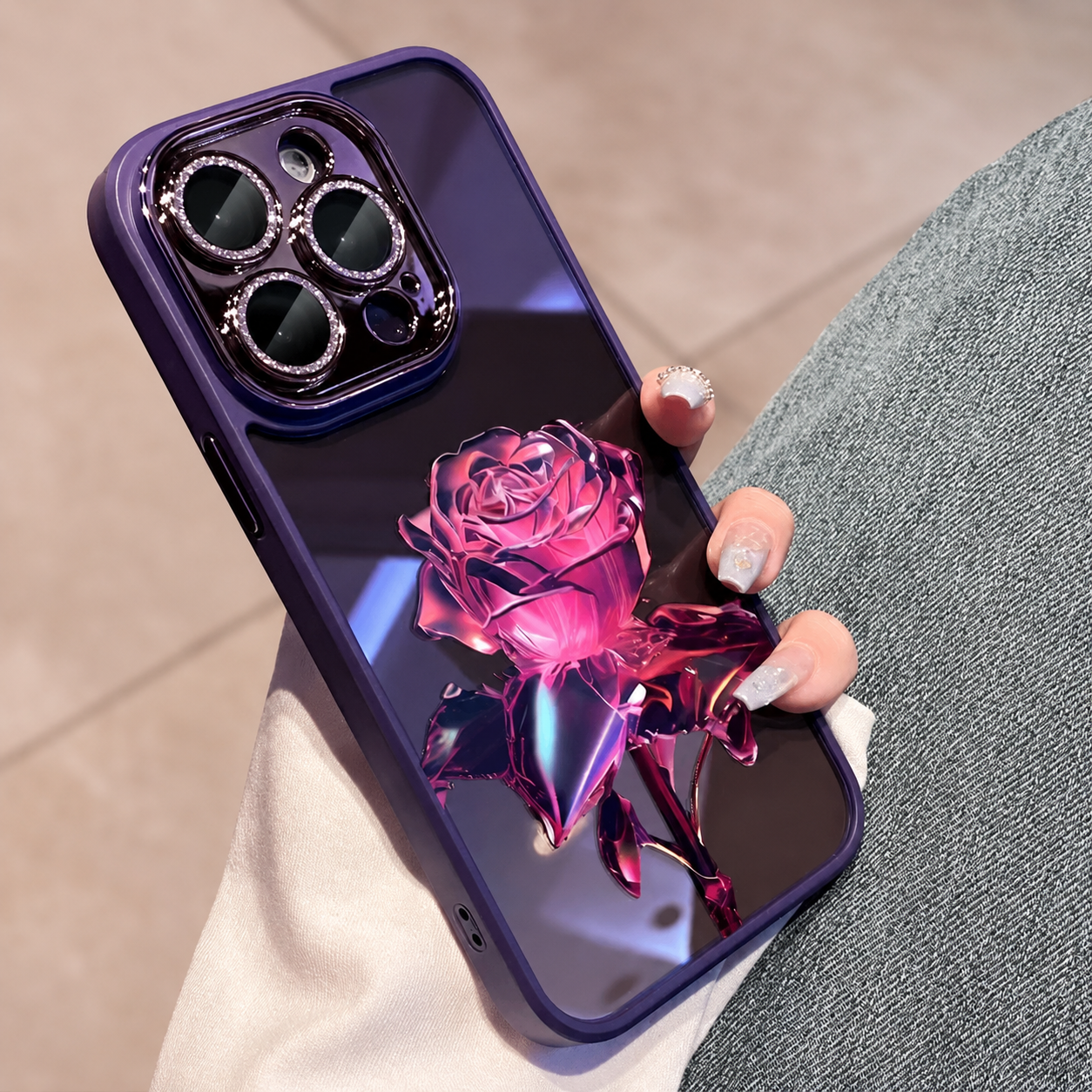 Premium iPhone Case MagSafe Compatible Crystal Rose Diamond Protective Cover Camera Lens Protection Shockproof Glitter Design Slim Profile