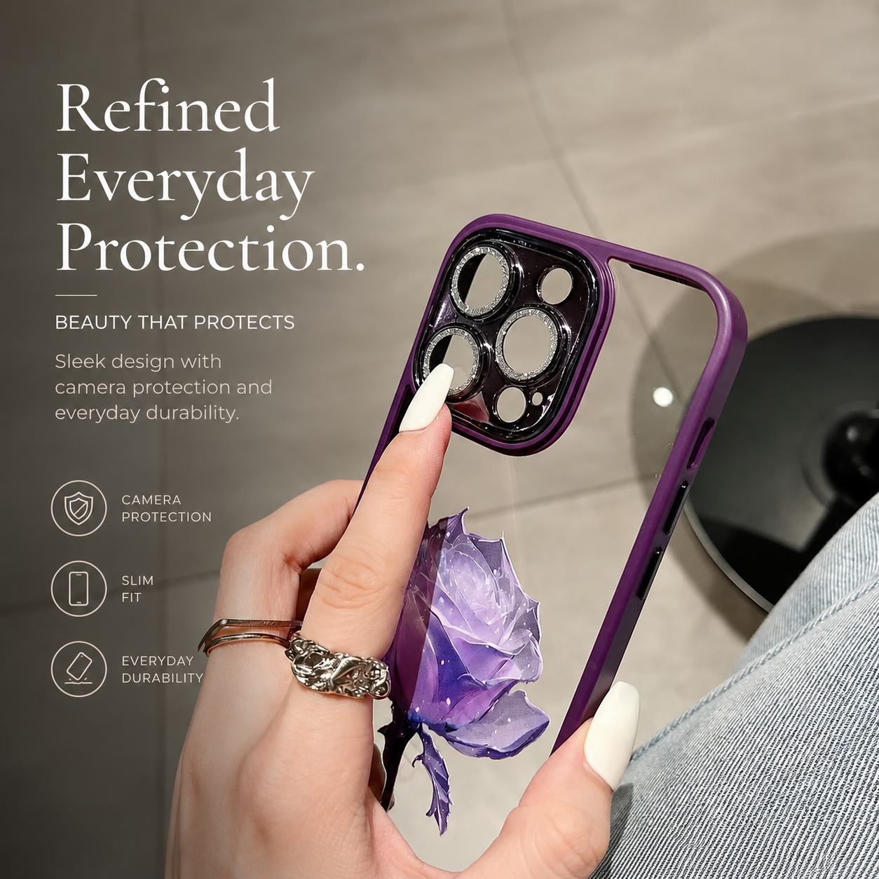 Premium iPhone Case MagSafe Compatible Crystal Rose Diamond Protective Cover Camera Lens Protection Shockproof Glitter Design Slim Profile