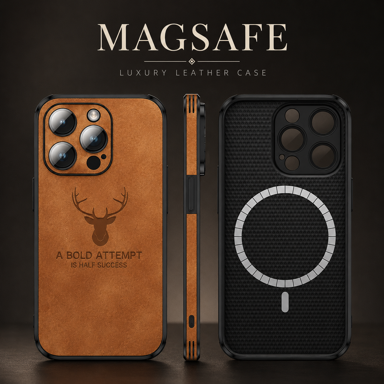 Premium iPhone Case MagSafe Compatible Deer Leather Texture Silicone Cover Camera Lens Protection Shockproof Anti Scratch Non Slip Slim Protective Design