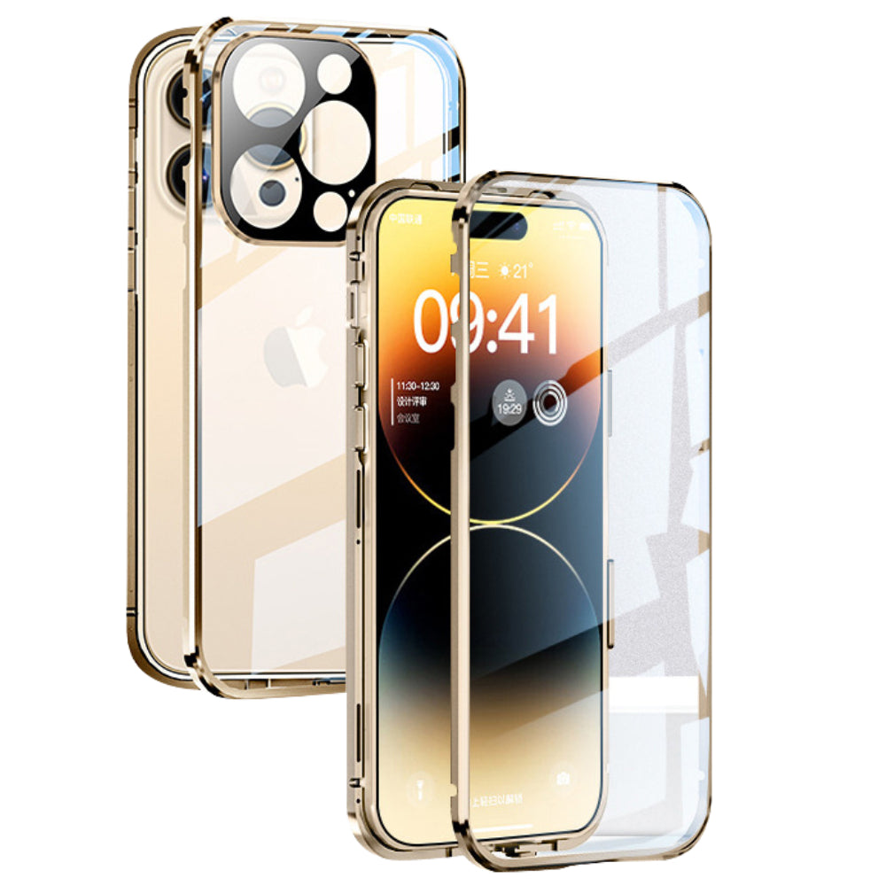 Premium iPhone Case MagSafe Compatible Double Sided Tempered Glass Protective Cover 360 Full Body Camera Lens Protection Shockproof Metal Frame Slim Design