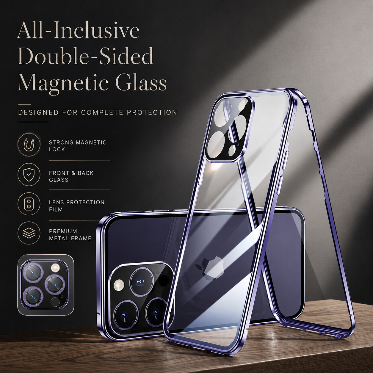 Premium iPhone Case MagSafe Compatible Double Sided Tempered Glass Protective Cover 360 Full Body Camera Lens Protection Shockproof Metal Frame Slim Design