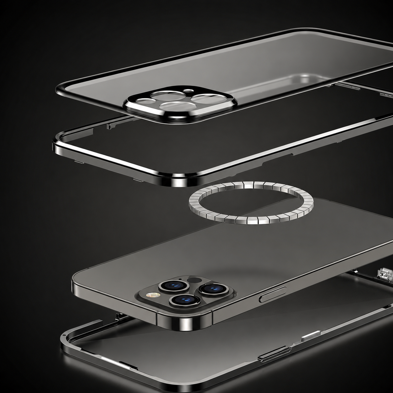 Premium iPhone Case MagSafe Compatible Double Sided Tempered Glass Protective Cover 360 Full Body Camera Lens Protection Shockproof Metal Frame Slim Profile