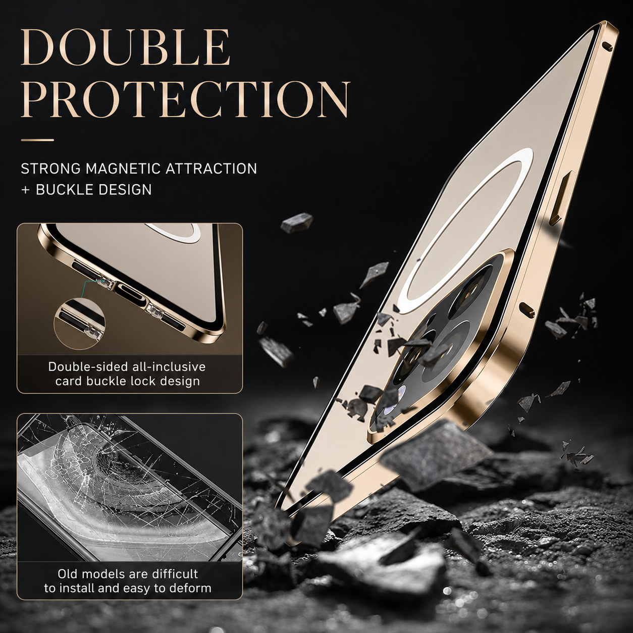 Premium iPhone Case MagSafe Compatible Double Sided Tempered Glass Protective Cover 360 Full Body Camera Lens Protection Shockproof Metal Frame Slim Profile