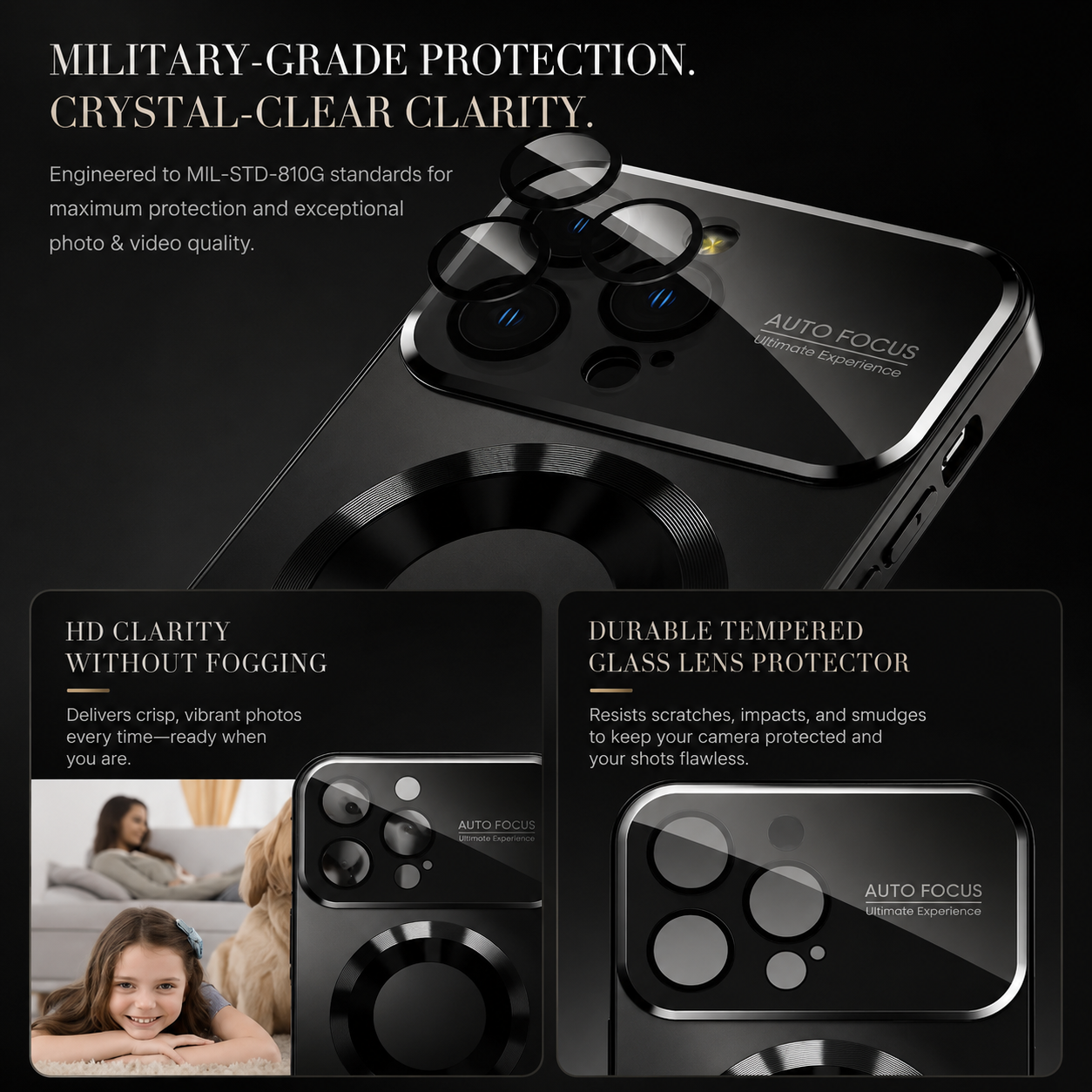 Premium iPhone Case MagSafe Compatible Electroplated Glass Protective Cover Camera Lens Protection Shockproof Reflective Hard Back Slim Design
