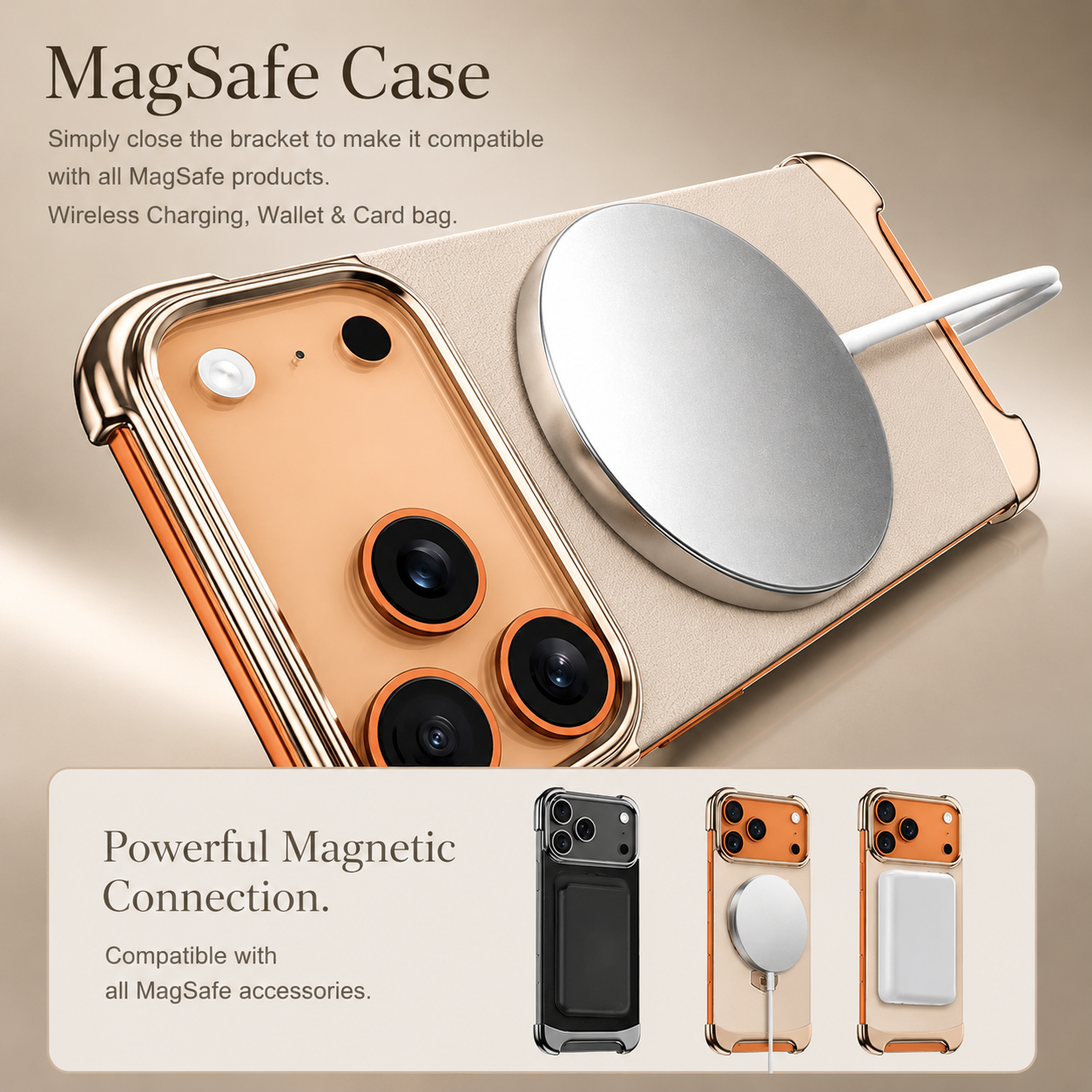 Premium iPhone Case MagSafe Compatible Frameless Magnetic Cover Ultra Thin Leather Back Metal Bumper Kickstand Shockproof Camera Lens Guard Design
