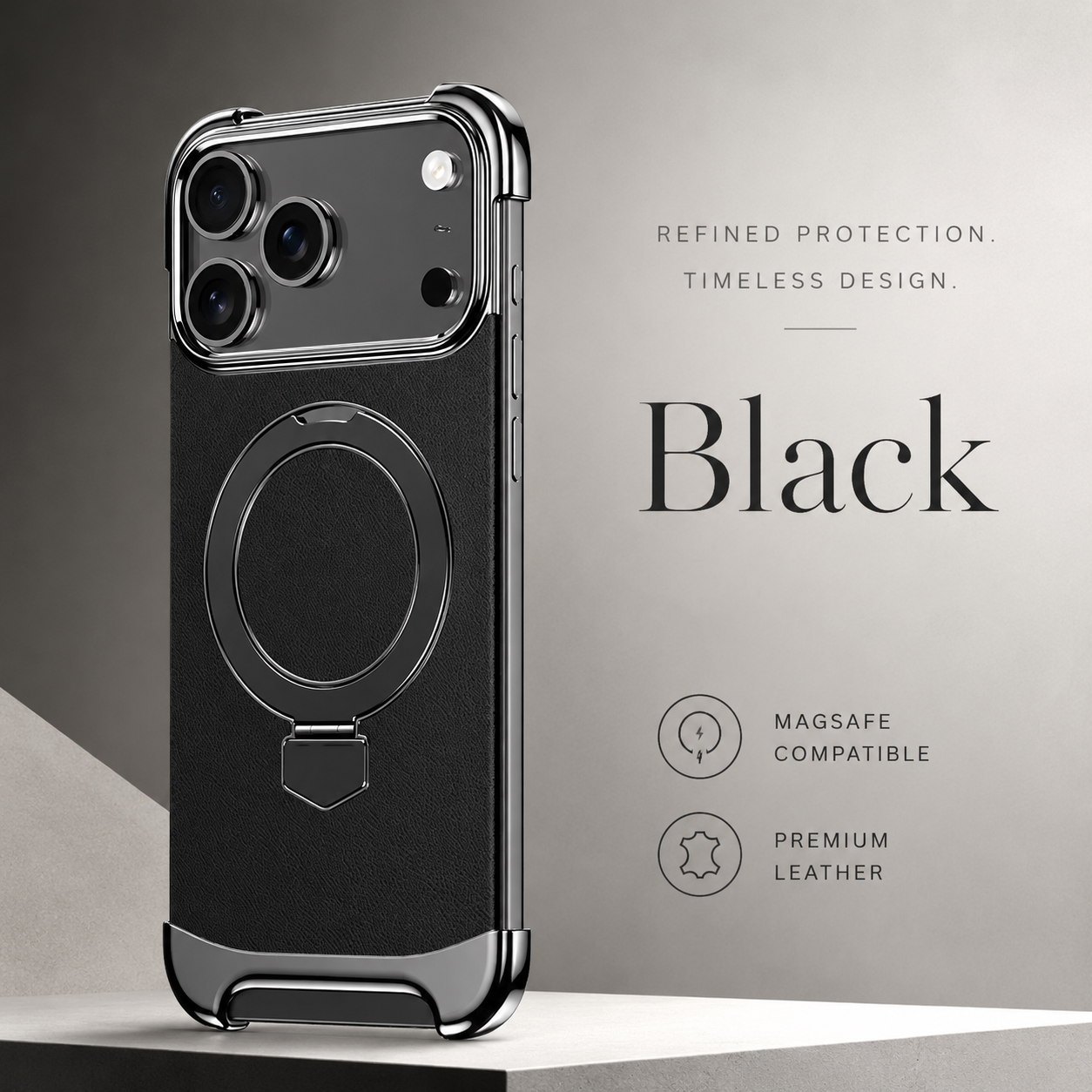 Premium iPhone Case MagSafe Compatible Frameless Magnetic Cover Ultra Thin Leather Back Metal Bumper Kickstand Shockproof Camera Lens Guard Design
