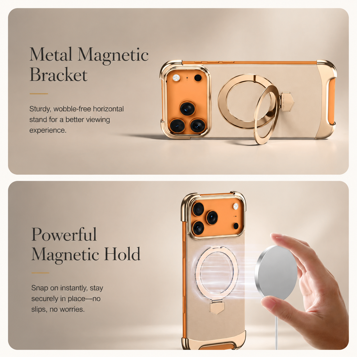 Premium iPhone Case MagSafe Compatible Frameless Magnetic Cover Ultra Thin Leather Back Metal Bumper Kickstand Shockproof Camera Lens Guard Design