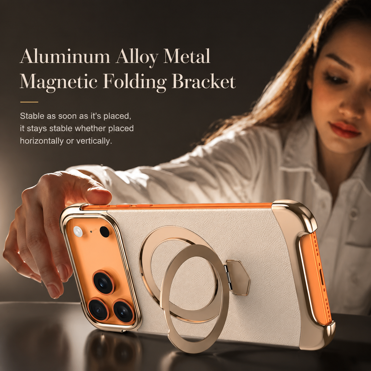 Premium iPhone Case MagSafe Compatible Frameless Magnetic Cover Ultra Thin Leather Back Metal Bumper Kickstand Shockproof Camera Lens Guard Design
