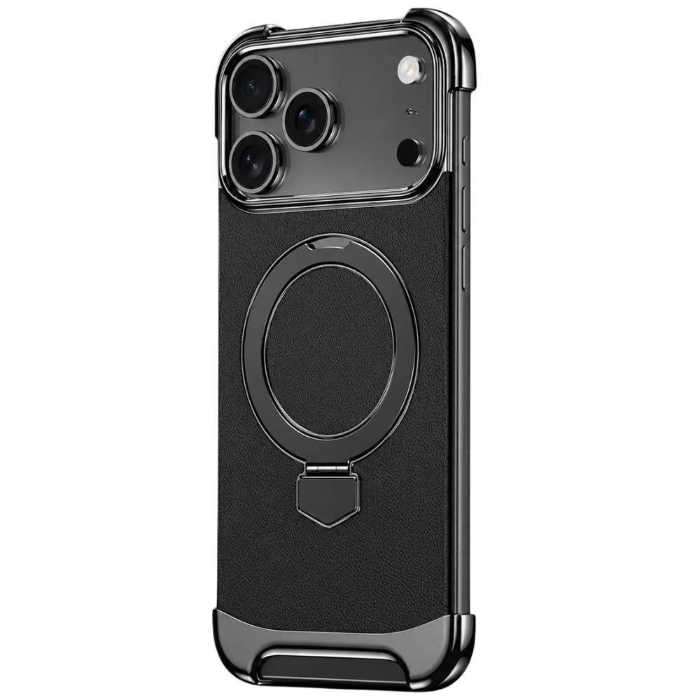 Premium iPhone Case MagSafe Compatible Frameless Magnetic Cover Ultra Thin Leather Back Metal Bumper Kickstand Shockproof Camera Lens Guard Design