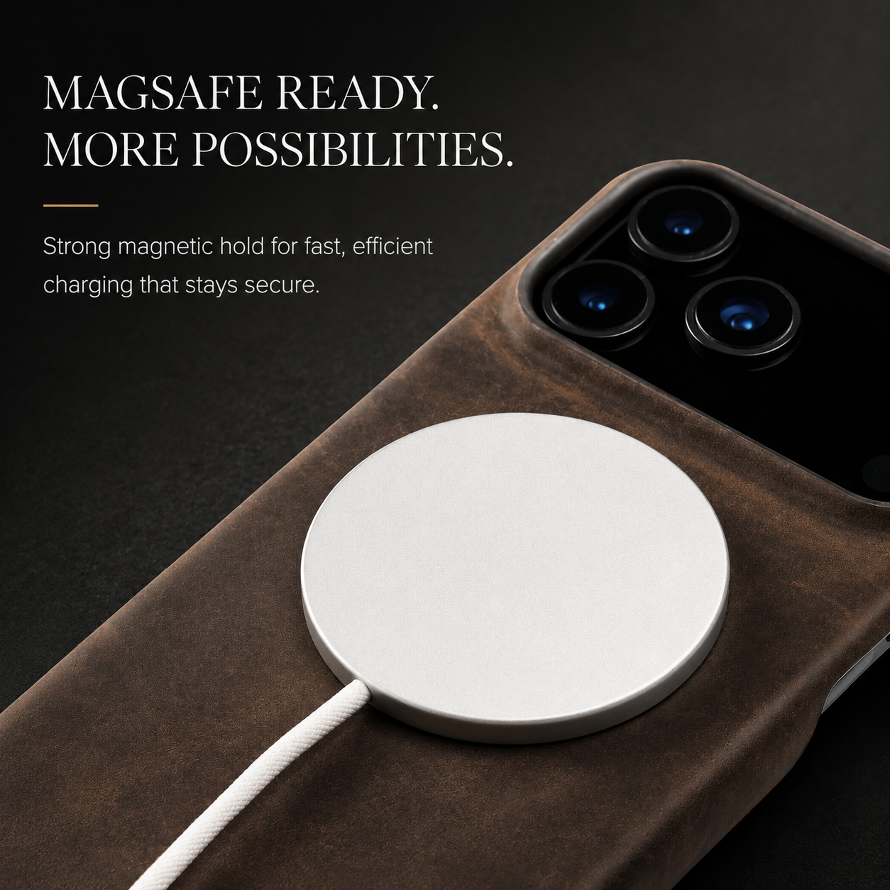 Premium iPhone Case MagSafe Compatible Genuine Cowhide Leather Cover Camera Lens Protection Shockproof Full Back Protective Design Retro Magnetic Style