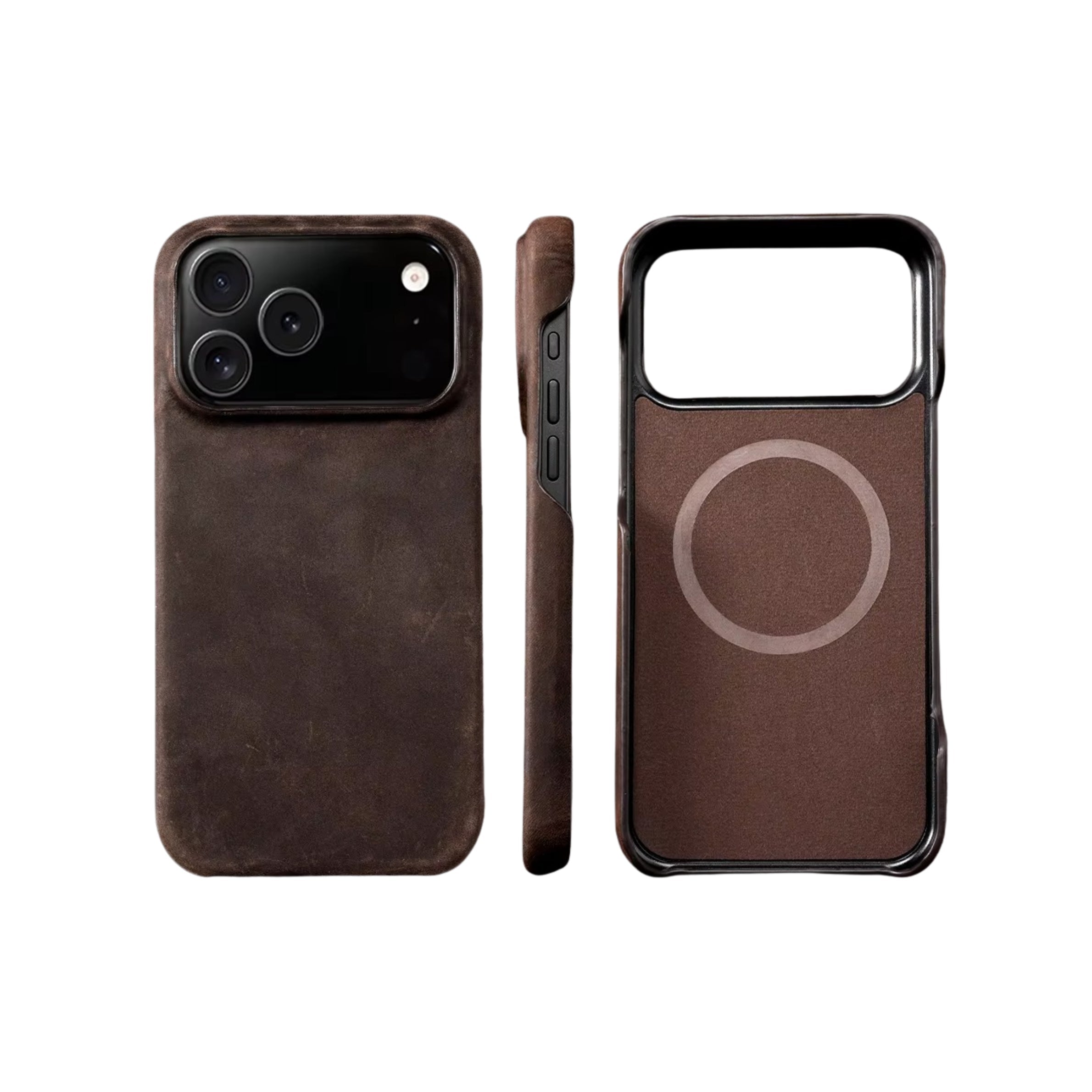 Premium iPhone Case MagSafe Compatible Genuine Cowhide Leather Cover Camera Lens Protection Shockproof Full Back Protective Design Retro Magnetic Style