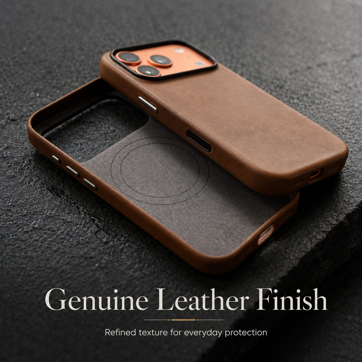 Premium iPhone Case MagSafe Compatible Genuine Cowhide Leather Cover with Camera Lens Protection, Full Body Protective Design and Anti Fingerprint Finish
