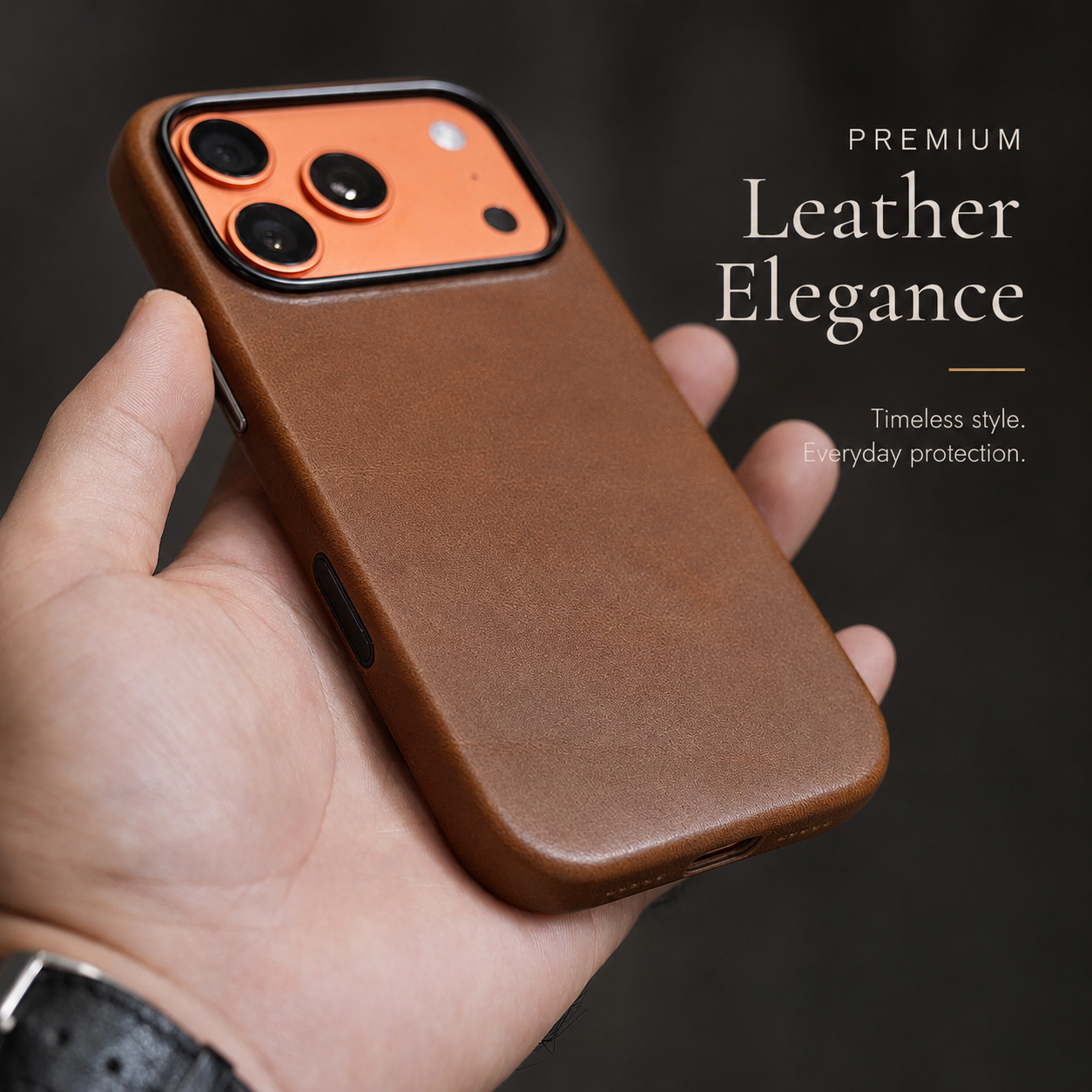Premium iPhone Case MagSafe Compatible Genuine Cowhide Leather Cover with Camera Lens Protection, Full Body Protective Design and Anti Fingerprint Finish