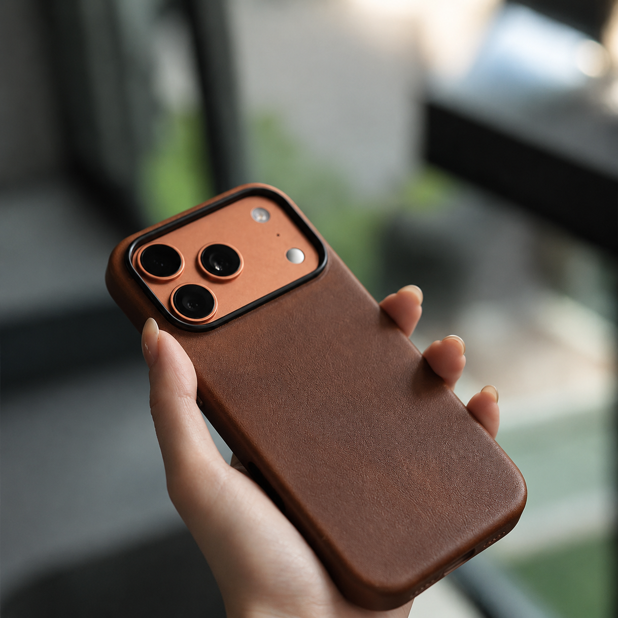 Premium iPhone Case MagSafe Compatible Genuine Cowhide Leather Cover with Camera Lens Protection, Full Body Protective Design and Anti Fingerprint Finish