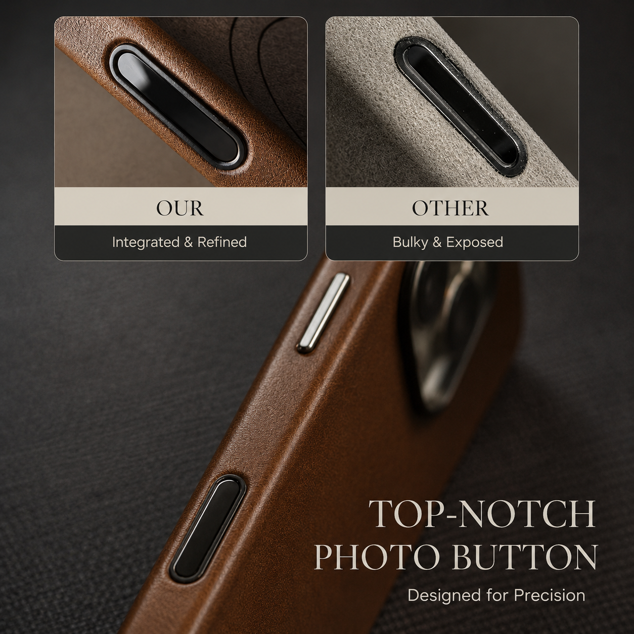 Premium iPhone Case MagSafe Compatible Genuine Cowhide Leather Cover with Camera Lens Protection, Full Body Protective Design and Anti Fingerprint Finish