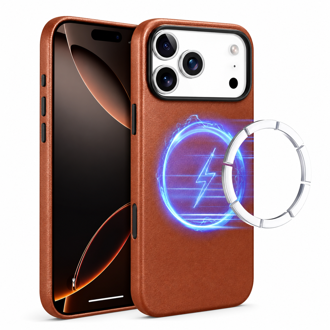Premium iPhone Case MagSafe Compatible Genuine Leather Cover Camera Lens Protection Shockproof Full Coverage Anti Fingerprint Secure Grip Design