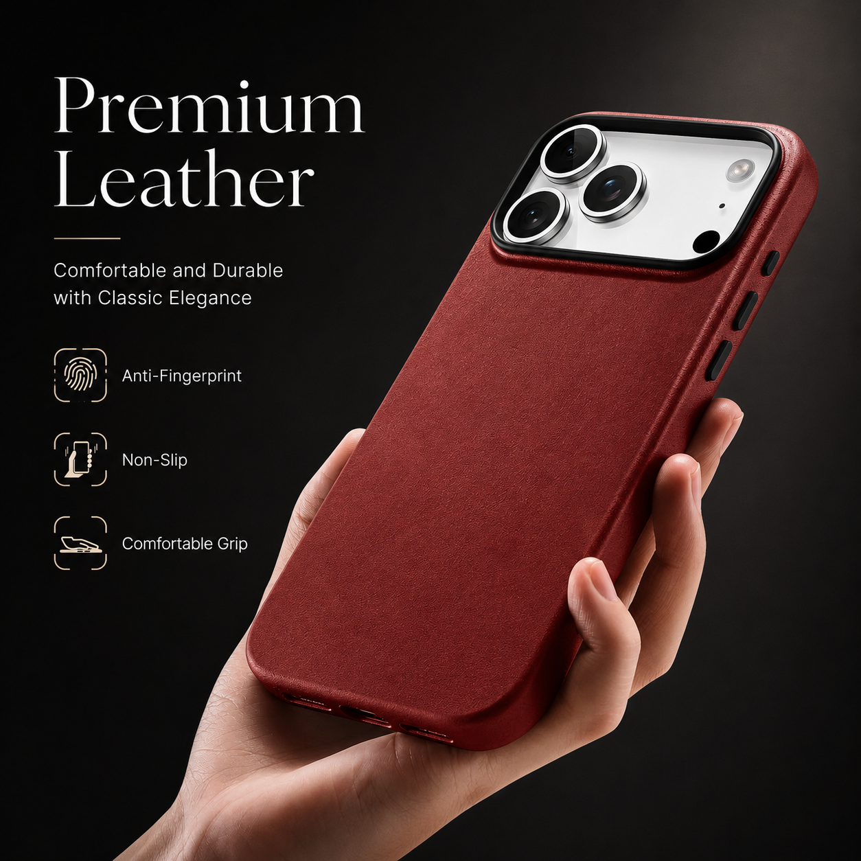 Premium iPhone Case MagSafe Compatible Genuine Leather Cover Camera Lens Protection Shockproof Full Coverage Anti Fingerprint Secure Grip Design
