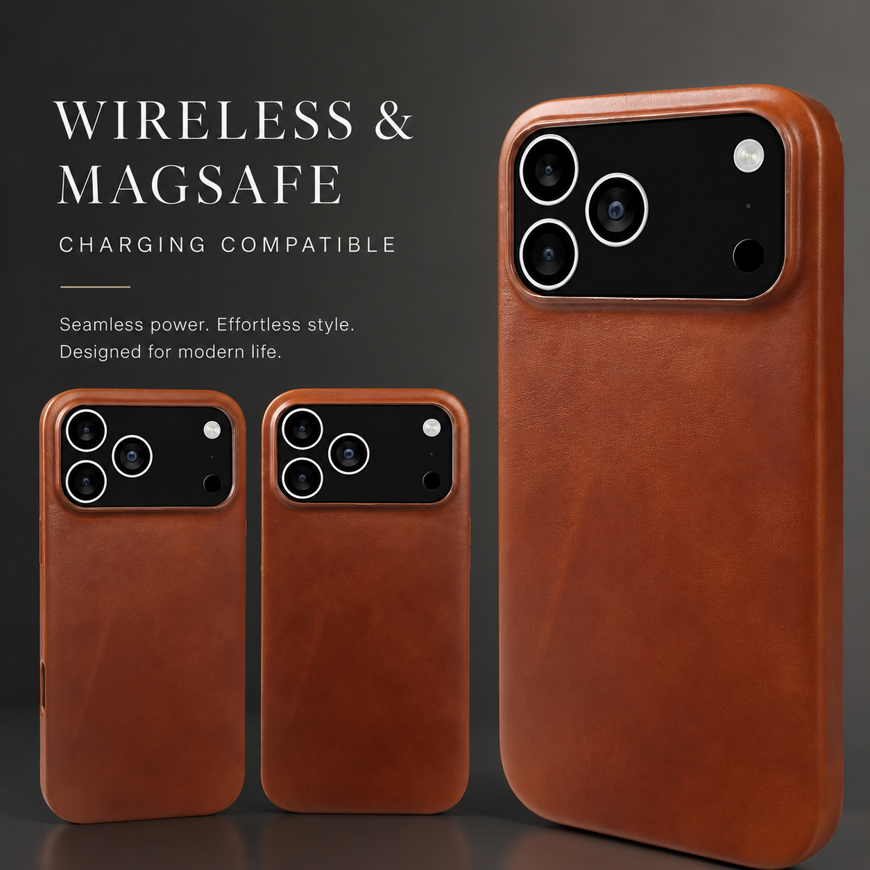 Premium iPhone Case MagSafe Compatible Genuine Leather Cover with Camera Lens Protection, Shockproof Full Coverage Design and Anti Slip Finish